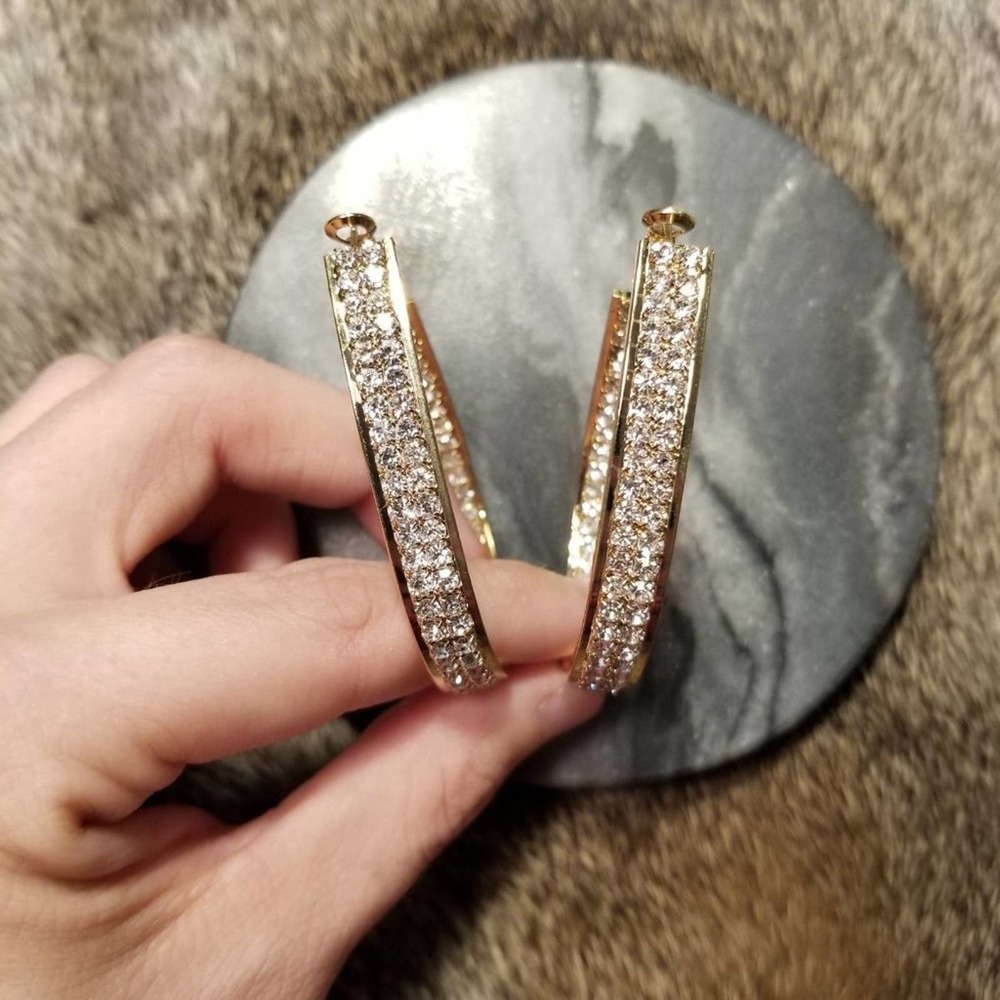NWT Off Park Collection Gold CZ Encrusted Hooped Earrings